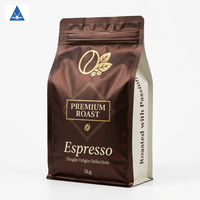 Sachet Doypack Personnalisé 1kg pour Grains de Café avec Fermeture Éclair, Fond Plat et Finition Mate – Idéal pour Grains de Café Torréfiés Espresso