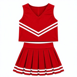Custom Sublimated <b>Red</b> Cheerleading Uniform Sleeveless Cheer <b>Crop</b> <b>Top</b> Pleated Skirt Team Sportswear OEM Manufacturer Apparel - Product Image 1