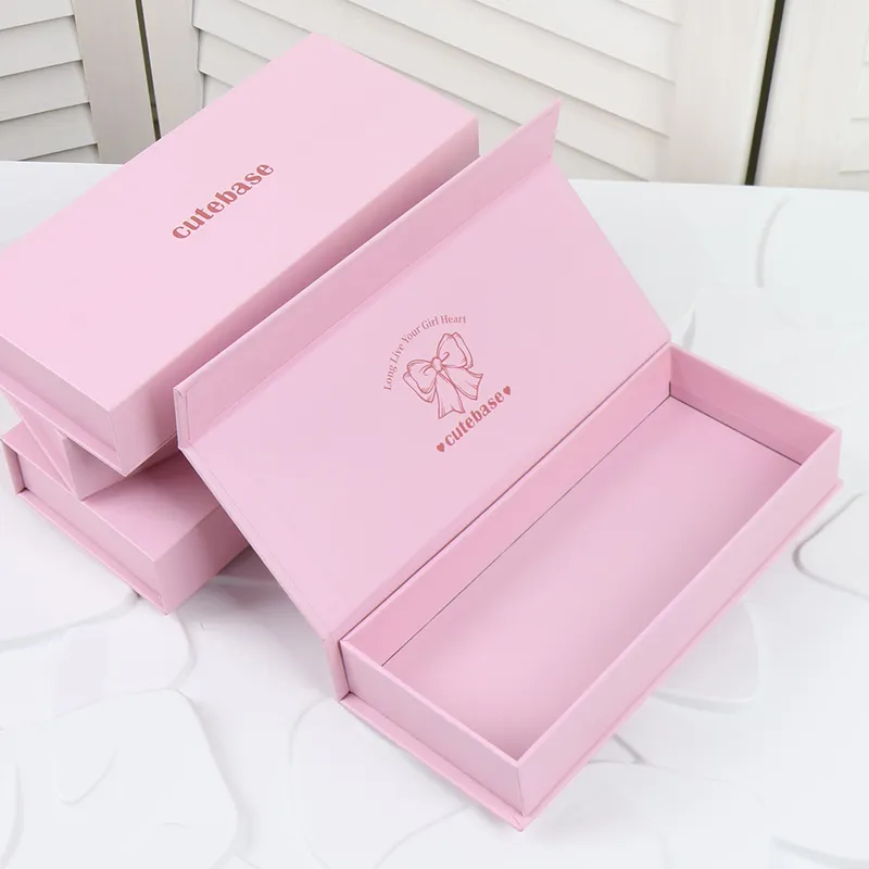 luxurious custom logo pink cardboard magnetic gift packaging box