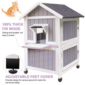 Weatherproof Outdoor <strong>Cat</strong> <strong>House</strong> for Feral <strong>Outside</strong> Wooden Stray <strong>Cat</strong> Shelter 2 Story Large <strong>House</strong> for 2-4 <strong>Cats</strong> With Balcony - Product Image 2
