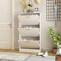 Casier à chaussures invisible en bois étroit avec 3 tiroirs à rabat Armoire à chaussures d'entrée pour le stockage de meubles de salon