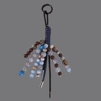 Breloque de sac artistique haut de gamme en perles acryliques rondes tressées à la main, motif fleurs, pour réalisation de vœux