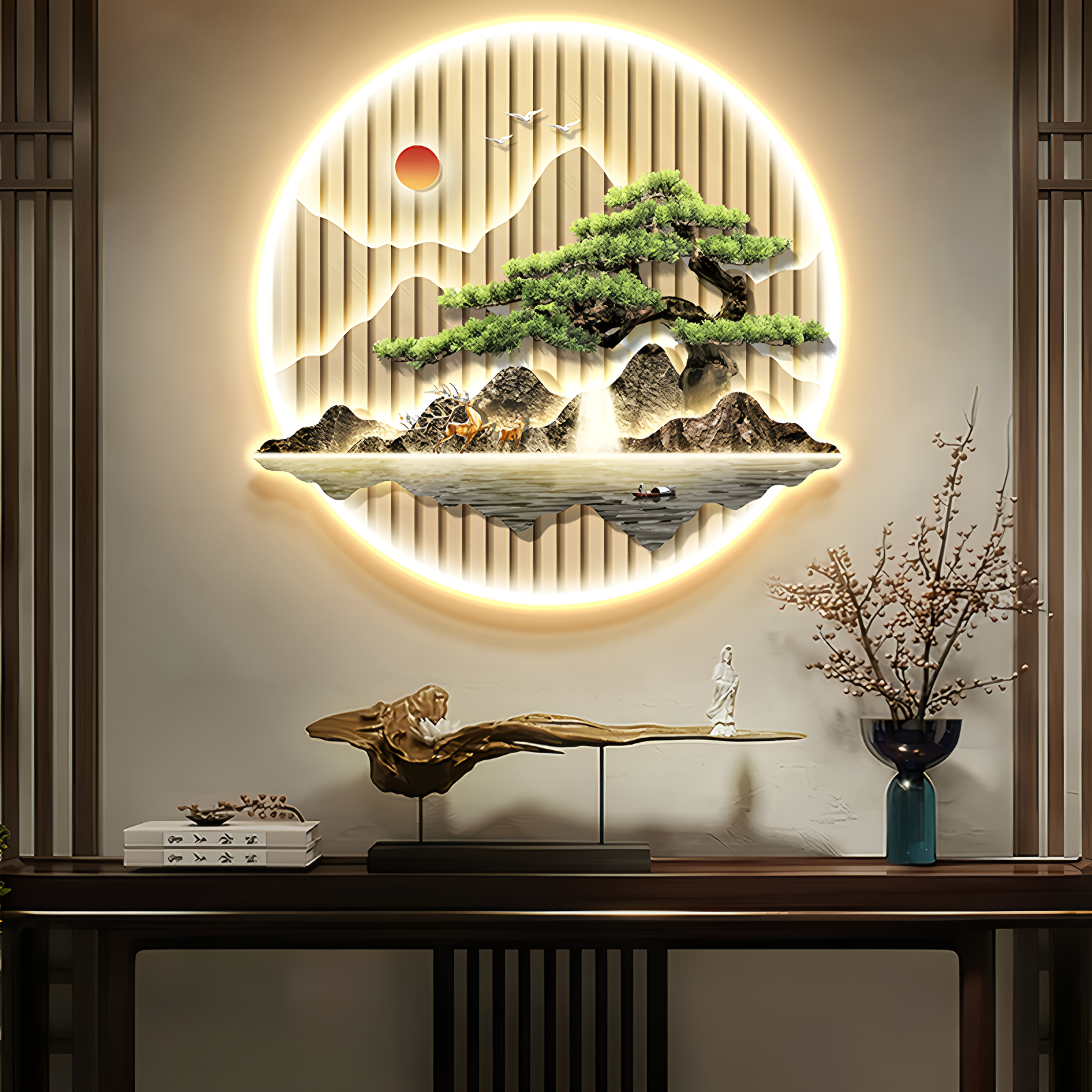 Fashion Interior Decoration LED Welcome Pine Decorative Painting Chinese Corridor Living Room Tea Room Art Decor Painting · image 4