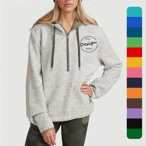 OEM Vintage Gris Gym Polaire Sérigraphie Coton Blanches Sweats À Manches Longues Sweat À Capuche Surdimensionné Demi Zip Pull Femmes - Product Image 1