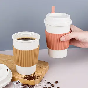 Eco-friendly Recyclable 450ml Leak Proof Wheat Straw Coffee Cup With Silicone Sleeve Biodegradable Portable Coffee Mug