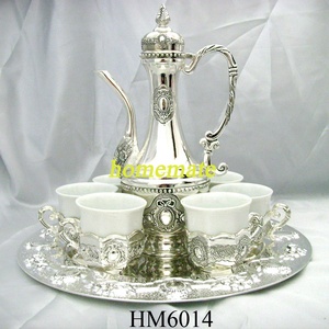Arabic Wedding Decorative Metal <strong>Silver</strong> Ceramic Coffee <strong>Tea</strong> Pot Cup Zemzem <strong>Set</strong> - Product Image 2