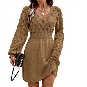 Robe de plage pour femme, nouvelle collection 2026, motif écailles 3D au crochet, col en V, coupe trapèze, manches longues, style <span class=keywords><strong>EU</strong></span>/US, vente en gros - Product Image 1