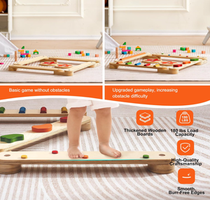 Jouet Montessori 6 pièces <span class=keywords><strong>en</strong></span> <span class=keywords><strong>bois</strong></span> pour tout-petits, planches d'équilibre, <span class=keywords><strong>poutre</strong></span> d'équilibre, pierres d'escalade pour enfants de 3 à 6 ans - Product Image 6