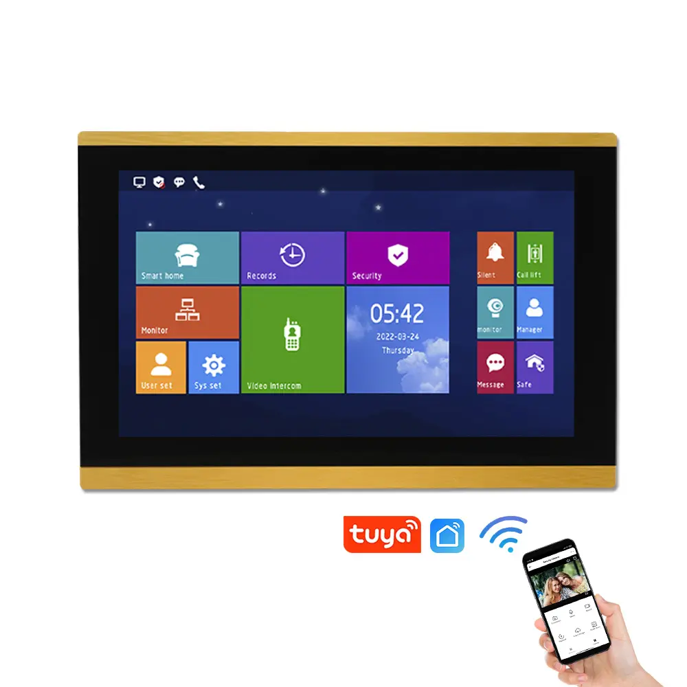 Tuya 스마트 비디오 인터콤 시스템 멀티 아파트 홈 보안 모니터링 도어 잠금 해제 액세스를위한 10 인치 LCD 화면 모니터