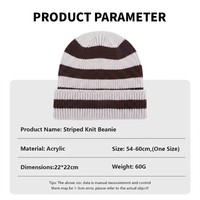 Bonnet tricoté chaud d'hiver à rayures marron et blanc, unisexe, en acrylique, avec revers pliable, broderie personnalisée, pour usage quotidien en extérieur, vente en gros
