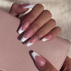 Ins-Conjunto <span class=keywords><strong>de</strong></span> <span class=keywords><strong>uñas</strong></span> postizas acrílicas hechas a mano para mujer, diseño francés, <span class=keywords><strong>forma</strong></span> <span class=keywords><strong>de</strong></span> bailarina - Product Image 3