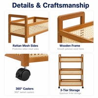 Chariot de rangement utilitaire en bambou, 3 niveaux, 35cm, 50cm, 70cm, mobile, pour la maison, la cuisine, la chambre, le balcon, vente en gros, directement du fournisseur