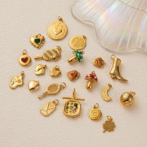 Breloques pendentifs en acier inoxydable de la série Cœur <span class=keywords><strong>Amour</strong></span>, motifs mignons : empreinte de pied, champignon, raquette de badminton, trèfle - Product Image 1