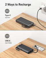Batería Externa Portátil de 20000 mAh PD22.5W con Pantalla LED, Carga Rápida, Cable Integrado y Calentador de Manos