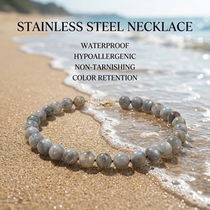 <span class=keywords><strong>Collana</strong></span> Estiva Personalizzata con Perle <span class=keywords><strong>di</strong></span> <span class=keywords><strong>Pietra</strong></span> Lunare Naturale e Chiusura in Acciaio Inossidabile, <span class=keywords><strong>Collana</strong></span> Minimalista Estiva da Donna - Product Image 5