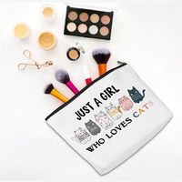 Trousse de maquillage drôle pour chat Cadeaux pour amoureux des chats Trousse cosmétique en toile avec logo personnalisé Trousse de toilette Pochette à fermeture éclair pour filles