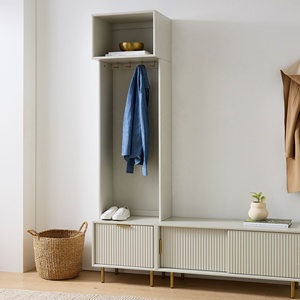 Armoires de placard <span class=keywords><strong>d</strong></span>'<span class=keywords><strong>entrée</strong></span> de style <span class=keywords><strong>moderne</strong></span> personnalisées avec étagère ouverte en bois massif laqué finition design cannelé armoire ouverte - Product Image 4