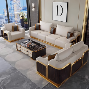 Ensemble d'angle de luxe italien, contemporain, haut de gamme, en cuir véritable, moderne italien, en bois massif, en forme de L - Product Image 1