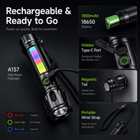 Lampe torche rechargeable A157 30W haute puissance en alliage d'aluminium, étanche IP44, zoom télescopique RGB, queue magnétique, Type-C, pour le camping