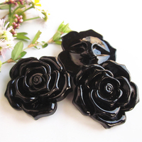 Kancing Akrilik 3D Hitam Mengkilap 30mm 35mm Bentuk Mawar dengan Lubang Belakang, Kancing Dekoratif untuk Mantel Wol, Kerajinan DIY, Grosir