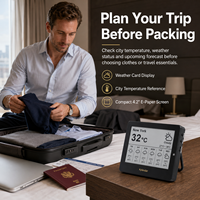 Kylendar Mini Estación Meteorológica de Viaje con Pantalla de Papel Electrónico de 4.2 Pulgadas, Calendario de Escritorio Compacto para Viajes de Negocios y Verificación del Pronóstico en Hoteles