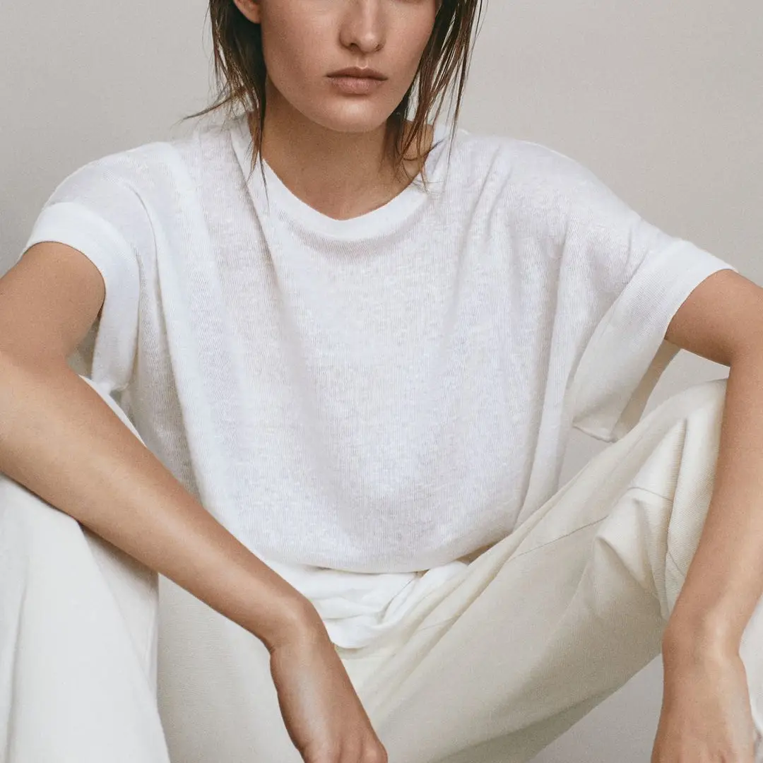 2023 Mode Damen T-Shirt Baumwolle Hanf T-Shirt Individuell bedruckte Baumwolle Damen großes schlichtes T-Shirt