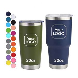 Gobelet isotherme personnalisé avec logo, 20oz 30oz, en acier inoxydable à double paroi, thermique, pour voiture, revêtement poudré, avec paille - Product Image 1