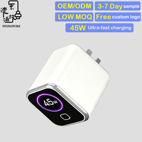 Adaptateur secteur USB C GaN 45W avec écran intelligent IA, certification multi-ports PD QC, chargeur Type C avec prises US, UK, EU, facile à transporter