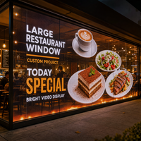 Pantalla LED Transparente de Gran Formato para Ventanas de Restaurantes, Pantalla de Vidrio Completo