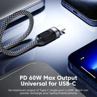 Câble Toocki de 1,2 m de long, 2-en-1, charge PD, synchronisation 480 Mbps, tressé anti-casse pour iPhone 15 Pro