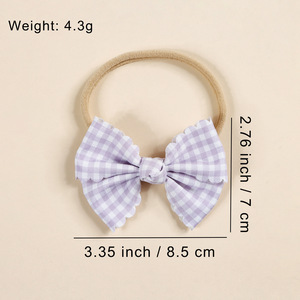 Diadema de nailon para bebé con lazo de gingham, borde festoneado y diseño a cuadros, ligera y suave, accesorios para el cabello para recién nacidos - Product Image 2