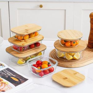 Haute boîte <span class=keywords><strong>de</strong></span> conservation <span class=keywords><strong>de</strong></span> couvercle en bois <span class=keywords><strong>de</strong></span> bambou chauffable <span class=keywords><strong>four</strong></span> à micro-ondes sûr boîte à lunch en verre Simple caractéristiques <span class=keywords><strong>de</strong></span> conservation des repas spéciaux - Product Image 2