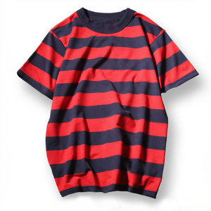 เสื้อยืดผู้ชายลายทางไซส์ใหญ่ ผ้าฝ้าย 100% แขนสั้น คอกลม สไตล์ลำลอง สำหรับฤดูร้อน ขายส่งเสื้อยืดผู้ชาย - Product Image 1