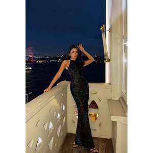 Vestido de Gala Formal Verde Shion con Cuello Redondo, Cintura Imperio, Volantes, Pedrería y Perlas, Drapeado, Tallas XS-XL, Largo hasta el Suelo - Product Image 4