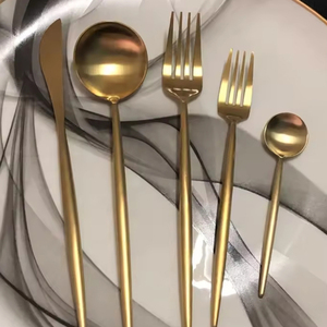 Wholesale Reusable Custom Luxury Wedding Spoon Fork Stainless Steel Golden Cutlery Flatware <b>Sets</b> - Product Image 6