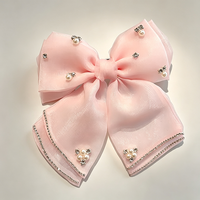 Barrette à cheveux élégante coréenne en organza avec grand nœud, décorée de perles et strass, pour femme, accessoire capillaire pour l'arrière de la tête, style doux et raffiné