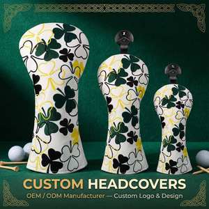 Ensemble de housses de club de golf en cuir PU avec logo personnalisé, motif trèfle brodé, pour driver, fairway wood et hybride, vente en gros d'usine OEM - Product Image 1