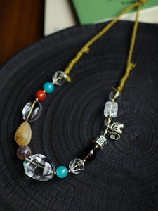 Natural Irregular Clear Quartz Multi Gemstone Necklace, 925 Sterling <b>Silver</b> Elephant Charm Hand Woven Adjustable <b>Choker</b> - Product Image 4