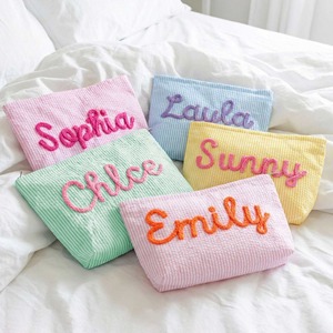 Nueva Bolsa de Cosméticos Bordada Personalizada, Bolsa de Almacenamiento de Cosméticos a Rayas Coloridas, Regalo para Damas de Honor, Viajes <span class=keywords><strong>y</strong></span> Uso Diario - Product Image 1
