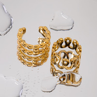 Nouvelle Bague Cœur Tendance INS à Double Chaîne de Perles, Plaqué Or 18K, Acier Inoxydable Certifié par un tiers, pour Femme, Juillet