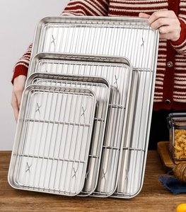 Baking Sheet <b>Rack</b> Set Duty Cookie Sheet Cooling <b>Rack</b> Nonstick Baking Pan Warp Resistant Heavy Stainless Steel Baking Tray - Product Image 6