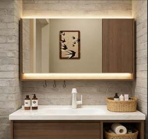 Mueble de Baño Independiente de Madera Clásico Personalizado, con Lavabo de Cerámica, Encimera de Piedra, Resistente al Agua, para Hogar Residencial - Product Image 1