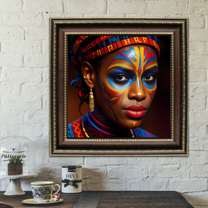 Póster de retrato de cara tatuada de mujeres étnicas africanas creativas, arte de pared, decoración del hogar, lienzo al óleo y pintura de porcelana de cristal - Product Image 3