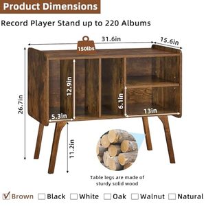 Support de tourne-disque moderne avec 4 armoires pouvant contenir 220 albums, pieds en bois de hêtre, écologique, réglable, support de <span class=keywords><strong>vinyle</strong></span> brun, étagère de rangement - Product Image 3