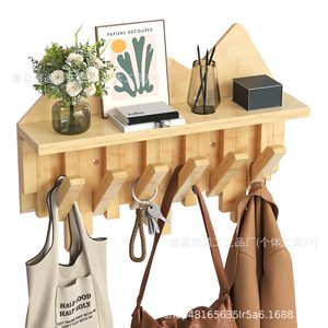 Wooden Wall Mounted Coat Rack With <b>Shelf</b> And <b>Hooks</b> For Home Entryway Storage Organizer Easy Install Rectangle Shape - Product Image 1
