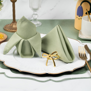 Classic Eco-Friendly Green <strong>Table</strong> Decoration <strong>Set</strong> with Polyester <strong>Placemats</strong> <strong>Table</strong> <strong>Runner</strong> Bow Napkin Rings - Product Image 3