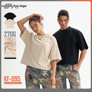 T-shirt Pesante <span class=keywords><strong>Streetwear</strong></span> da Uomo Taglio Corto Oversize Personalizzata Tinta Unita Basic Stile <span class=keywords><strong>Vintage</strong></span> Effetto Lavato in Cotone Vestibilità Boxy con Dettagli Distressed - Product Image 2