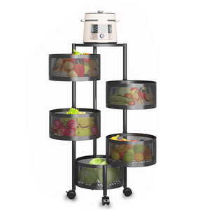 Round Rotating <b>Kitchen</b> Storage <b>Rack</b> 5 Tier With Wheels Movable Fruit Vegetable Organizer - Product Image 5