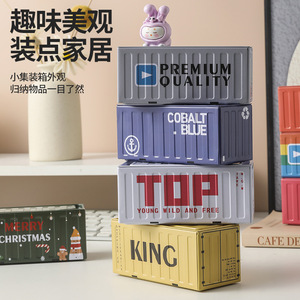 Miniature Shipping Container Storage Box Rectangle Stackable <b>With</b> <b>Lid</b> Creative Ornament Scene Prop <b>Decorative</b> Storage <b>Boxes</b> - Product Image 5