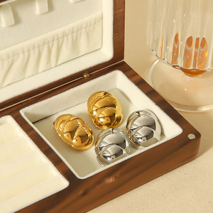 Pendientes con forma de bola, oro de 18k, acero inoxidable, diseño geométrico para mujer, ocasión de regalo TE6628 - Product Image 2